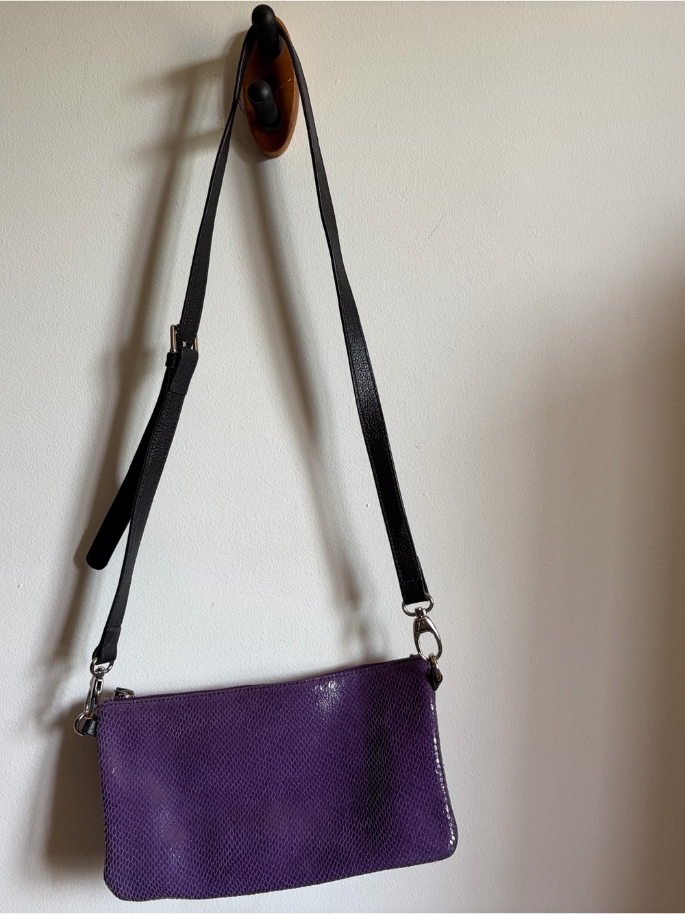 Danier Purple Leather Crossbody Bag with Adjustable Black Strap